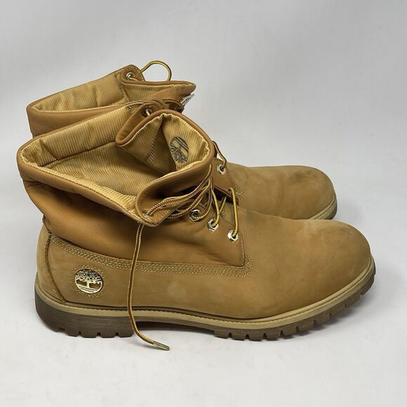 Timberland Heritage Roll-Top Boots Mens 13 M Wheat Brown Gold Nubuck 6 Inch - Picture 1 of 16